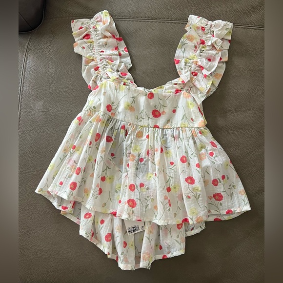 H&M Ruched Sleeveless Peplum Floral Top - Picture 8 of 9